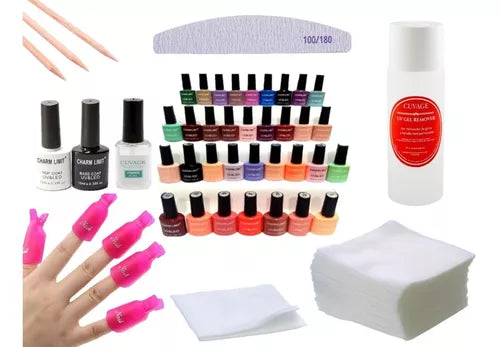 Kit Esmaltes Semipermanente Primer Base Top Coat + Removedor (Geles Surtidos) a elección